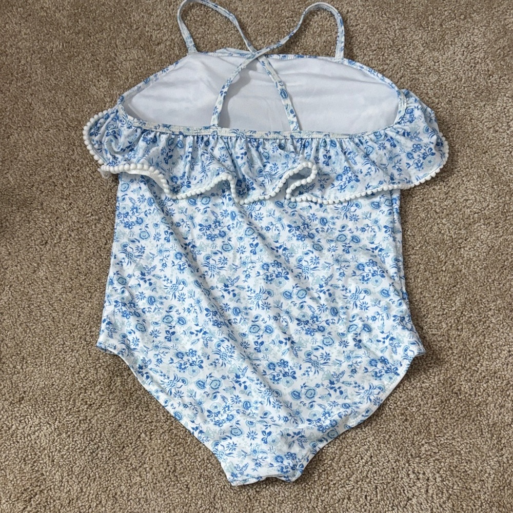 Crown & Ivy Kids White Swimsuit with Blue Floral Trim - Picture 3 of 3